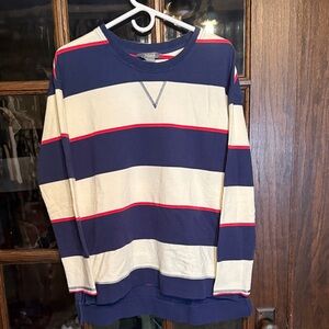 Natural Reflections Womens Navy Blue Cream Striped‎ Crew Neck Sweatshirt Size M